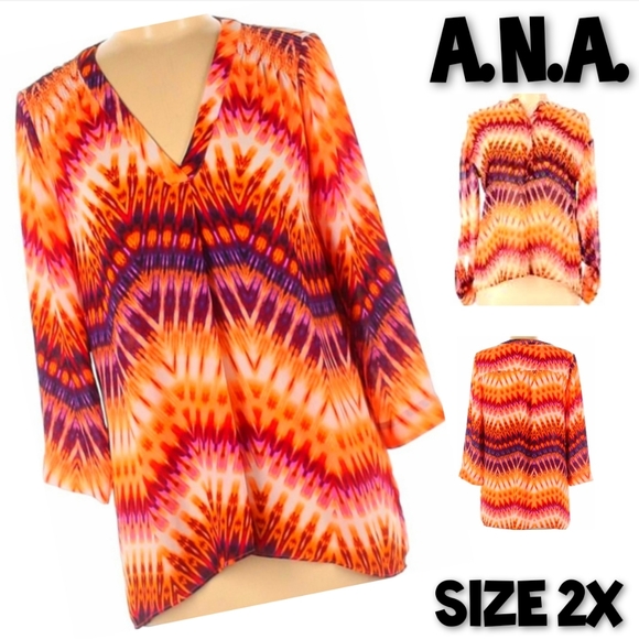 a.n.a Tops - A.N.A. Tunic Top Bright Colored Light Weight Size 2X NWOT